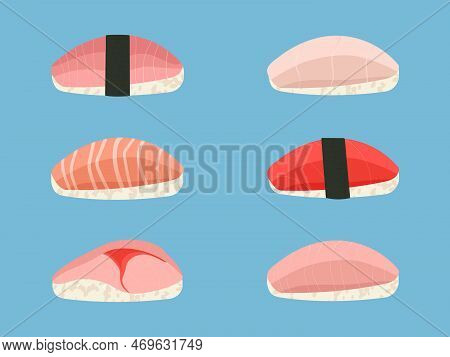Set Of Different Nigiri Sushi Vector Illustration