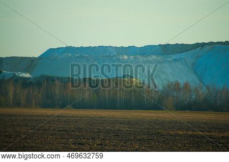 Mining Industry Close Up. Telestacker Handles The Ore Closeup For Potash Waste Heaps, Extraction Of 