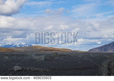 Dirt Road Along Central Highlands Of Iceland. Iceland Landscape. Route F907