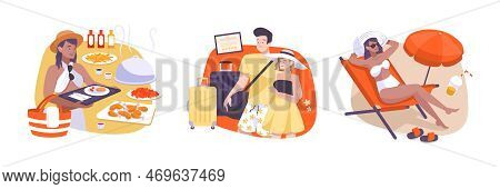 Hotel Resort Set With Food And Accomodation Symbols Flat Isolated Vector Illustration