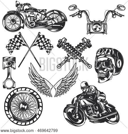 Rider Design Concept Set With Super Bike Race Time Flat Icons Isolated Vector Illustration