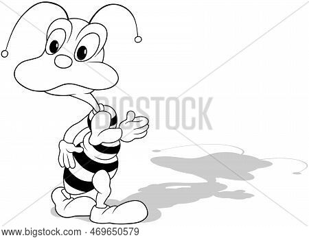 Drawing Of A Surprised Wingless Bee With Its Head Turned - Cartoon Illustration Isolated On White Ba