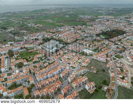 Montijo Cityscape In Portugal. Drone Point Of View