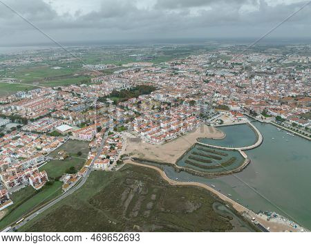 Montijo Cityscape In Portugal. Drone Point Of View