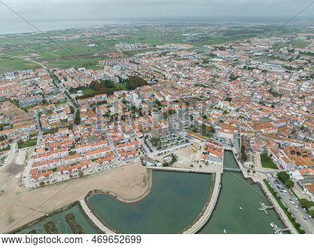 Montijo Cityscape In Portugal. Drone Point Of View