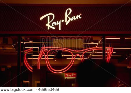 Kuala Lumpur, Malaysia - December 04, 2022: Ray Ban Brand Retail Shop Logo Signboard