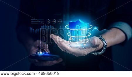 Businessman Holding Virtual Icons For Dentity Login Password