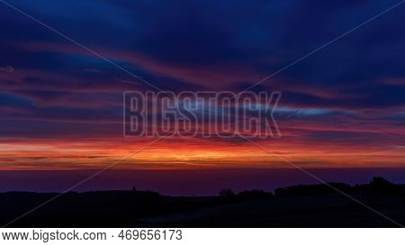 Sunrise From Hastings Country Park In Sussex Looking Over The English Channel.