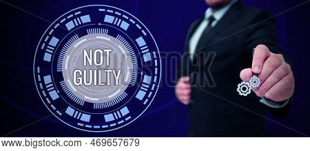 Hand Writing Sign Not Guilty. Business Concept Someone Is Innocent Didnt Commit Specific Crime He Fr