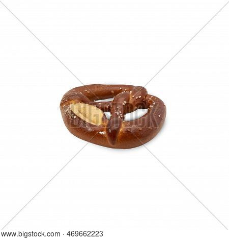 Laugen Pretzel Isolated On White Background With Clipping Path.