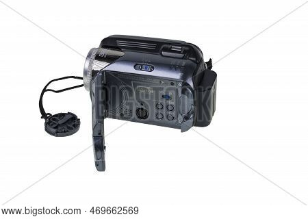Close Up View Of Jvc Video Camera Isolated On White Background. Sweden. Uppsala. 01.29.2023.