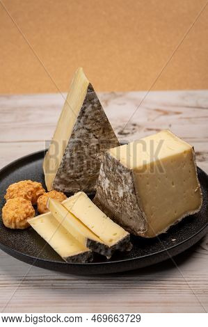 Pieces Of Cheese Tomme De Montagne Or Tomme De Savoie Made From Cow Milk In French Alps