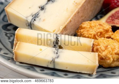 French Semi-soft Cow Milk Cheese Morbier From Franche-comte Region With Thin Black Layer And Strong