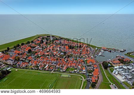 Aerial From The Traditional Village Hindeloopen At The Ijsselmeer In The Netherlands