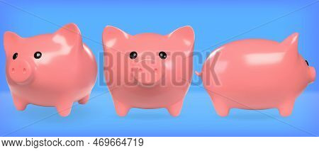 Vector Render Of A Piggy Bank. Realistic Set Of Pink Symbol Of Profit And Growth.