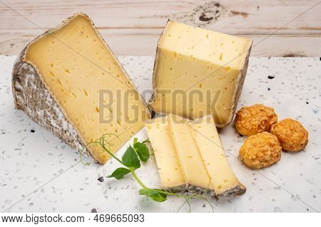 Pieces Of Cheese Tomme De Montagne Or Tomme De Savoie Made From Cow Milk In French Alps