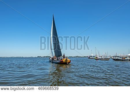 Traditional Frisian Wooden Sailing Ship In A Yearly Competition In The Netherlands