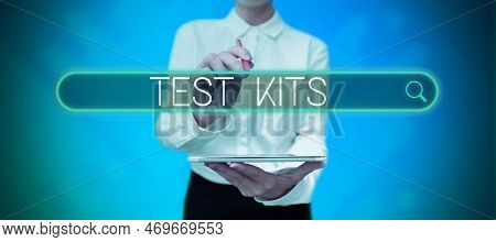 Conceptual Display Test Kits. Concept Meaning Collection Of Certain Tools And Equimpent For Particul