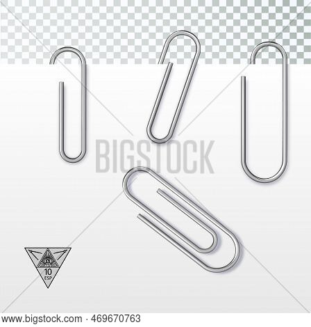 Set Of Paper Clip With Black Binder On White Background. Vector