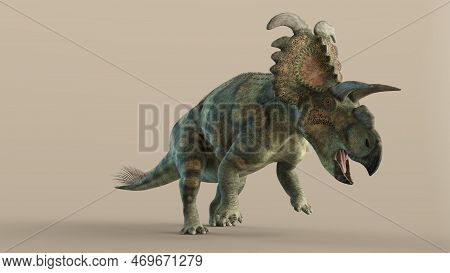 3d-illustration Of An Isolated Extincted Dinosaur Albertaceratops