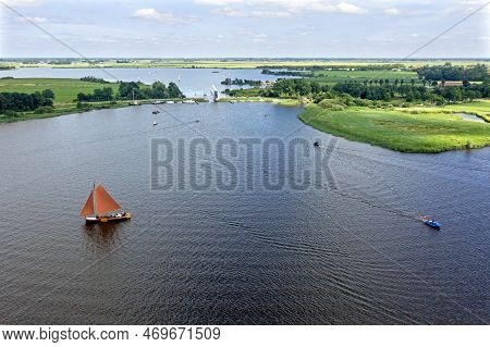 Aerial From Sailing On The Sneekermeer In Friesland The Netherlands