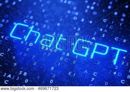 Inscription Chat Gpt Blue On A Digital Background. Chatgpt Chat With Ai Or Artificial Intelligence S