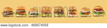 Special Gourmet Hamburger Group On Yellow Background
