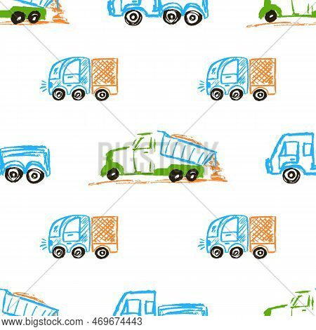 Seamless Pattern. Children's Drawings With Wax Crayons