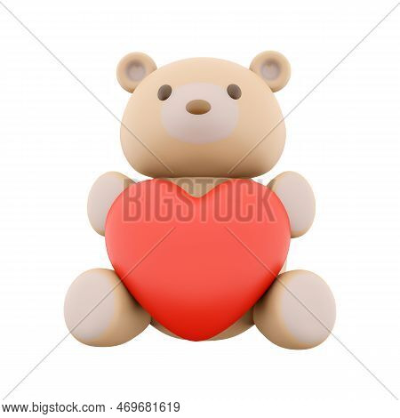 3d Render Icon Of Teddy Bear Toy With A Heart. 3d Rendering Icon Teddy Bear Toy With Heart. Teddy Be