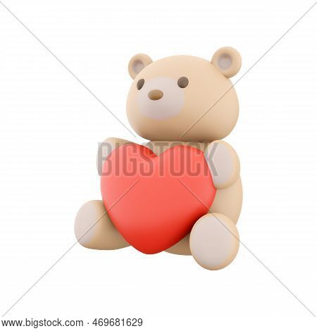 3d Render Icon Of Teddy Bear Toy With A Heart. 3d Rendering Icon Teddy Bear Toy With Heart. Teddy Be