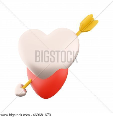 3d Rendering Couple Red Hearts Pierced By Cupids Arrow Icon. 3d Rendering Valentines Day Concept Ico