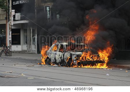 Burning car on queen street.