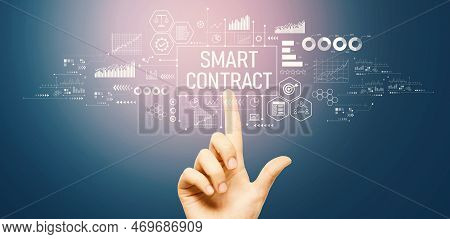 Smart Contract Theme With Hand Pressing A Button On A Technology Screen