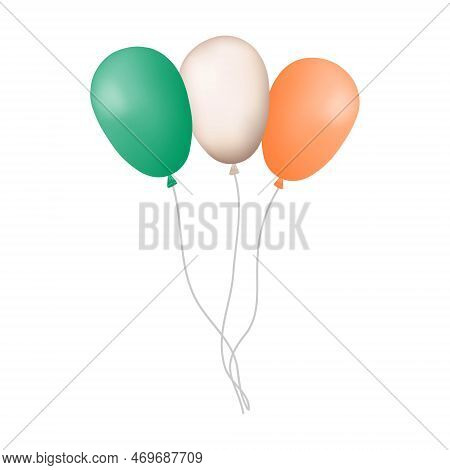 Bundle Of Three Balloons On A String. Air Rubber Balloons Inflated With Air Or Gel On A White Backgr