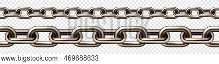 Realistic Brown Metal Chain With Old Rusty Links. Heavy Steel Chain For Industrial Use. Vector Illus