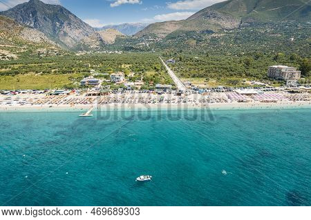 Part Of 7 Km Long Beach In Village Borsh, Albania In Summer 2022