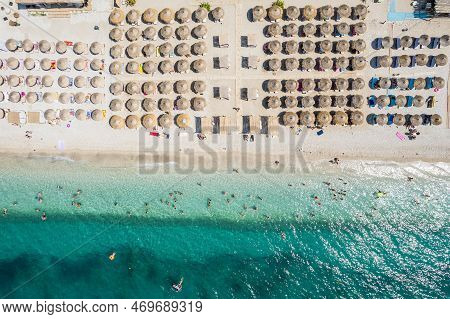 Part Of 7 Km Long Beach In Village Borsh, Albania In Summer 2022