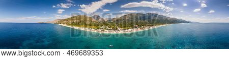 Large Panorama Of 7 Km Long Beach In Village Borsh, Albania In Summer 2022