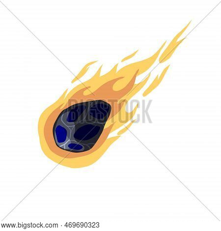 Flying Asteroid, Burning Comet. Astronomical Object With Tail Vector Design Illustration. Dangerous 