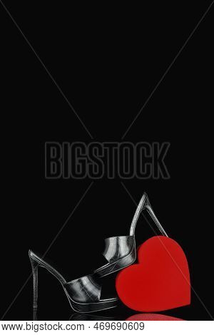 Sexy, Red Strappy High Heel Shoes With Box On A White Background