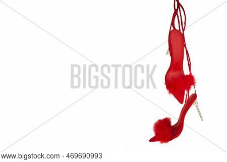 Sexy, Red Strappy High Heel Shoes With Box On A White Background
