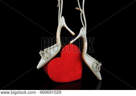 Sexy, Red Strappy High Heel Shoes On Background