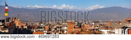Evening Panoramic View Of Patan Or Pathan Town And Kathmandu City With Himalayas Mountains, Nepal