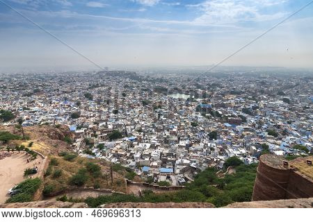 Beautiful Top View Of Jodhpur City From Mehrangarh Fort, Rajasthan, India. Jodhpur Is Called Blue Ci
