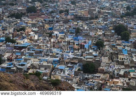 Beautiful Top View Of Jodhpur City From Mehrangarh Fort, Rajasthan, India. Jodhpur Is Called Blue Ci