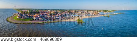 Urk Flevoland Netherlands Sunset At The Lighthouse And Harbor Of Urk Holland. Fishing Village Urk