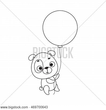 Coloring Page Cute Little Dog Flies On Balloon. Coloring Book For Kids. Edudogional Activity For Pre