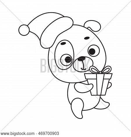Coloring Page Cute Little Dog Carries Gift Box. Coloring Book For Kids. Edudogional Activity For Pre