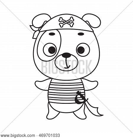 Coloring Page Cute Little Pirate Dog. Coloring Book For Kids. Edudogional Activity For Preschool Yea