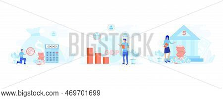 Public Finance Illustration. Characters Integrating With Government Institutions. Central Bank, Fede